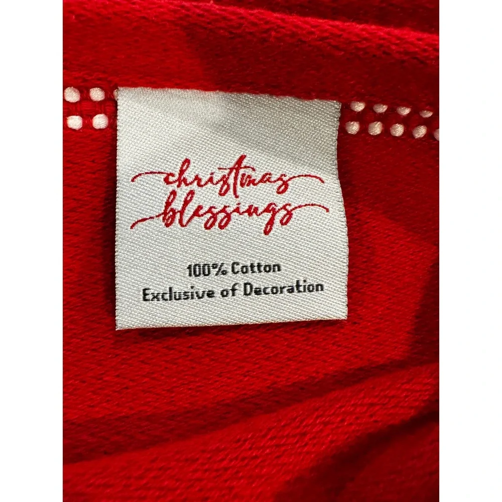 Christmas Blessings Towel Set Red 3 Piece Embellished Cotton Christmas Tree NIP